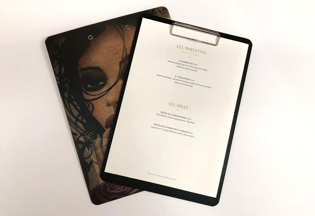 Support protege menu restaurant à pince personnalisé
