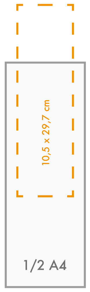 schéma d'une feuille de 10,5 x 29,7 cm s'insérant dans un protège menu demi A4