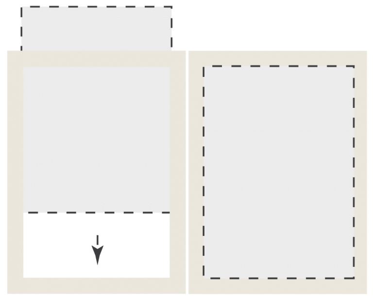 schéma de l'intérieur d'un porte menu où une feuille se glisse dans un cadre en papier