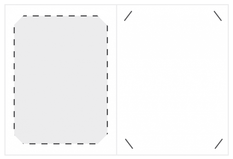 schéma de l'intérieur d'un porte menu avec des encoches aux 4 coins pour insérer une feuille