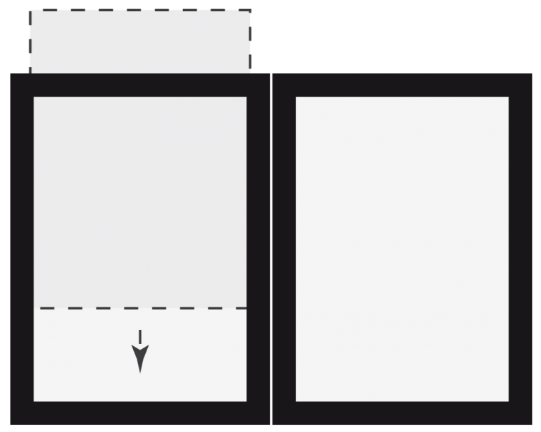 schéma de l'intérieur d'un porte menu où une feuille se glisse dans une pochette transparente au bord noir