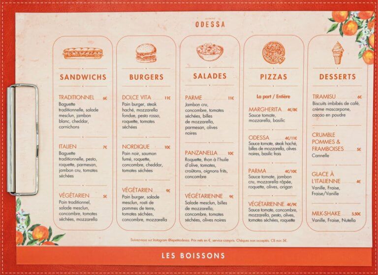 Menu planche à pince orange petit Odessa 1CHR