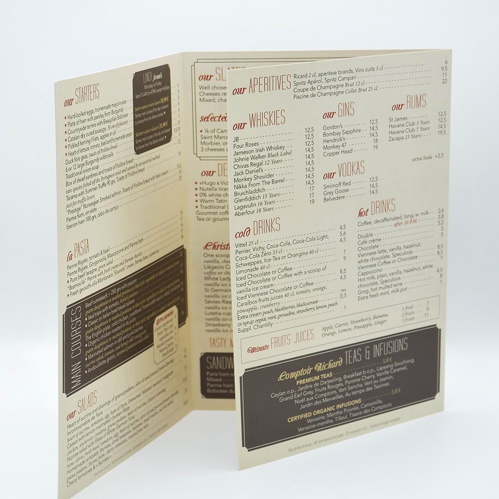 menu design restaurant imprimé pelliculé